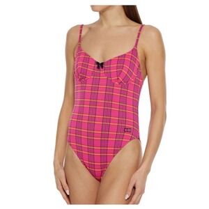 Soild & Striped The Taylor Pink Plaid One Piece Swimsuit Bow  Adjustable Strap